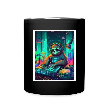 Sloth Morning Grouch DJ Music Retro Neon House - Mug uni - noir - Devant