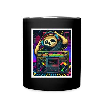 Sloth Morning Grouch DJ Music Retro Neon House - Mug uni - noir - Devant