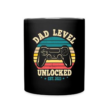 Papa-Level freigeschaltet Est. 2023 New Daddy I Leveled U - Tasse einfarbig - Schwarz - Vorne