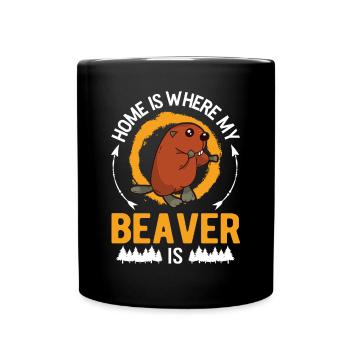 Zuhause ist wo mein Biber ist Biberdamm - Tasse einfarbig - Schwarz - Vorne