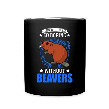 Biber Geschenk Biberdamm - Tasse einfarbig - Schwarz - Vorne
