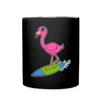 Flamingo Surfen Surfbrett Sommer - Tasse einfarbig - Schwarz - Vorne