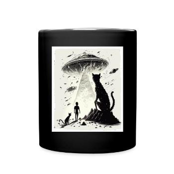 Katze Kätzchen Weltall Alien Planet Astronaut - Tasse einfarbig - Schwarz - Vorne