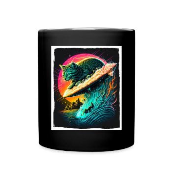 Katze Kätzchen Weltall Alien Planet Astronaut - Tasse einfarbig - Schwarz - Vorne
