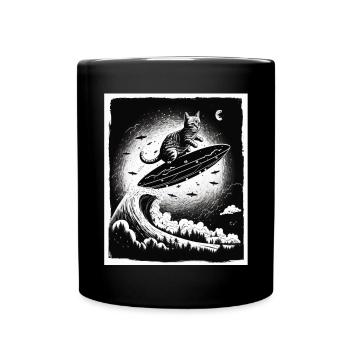 Katze Kätzchen Weltall Alien Planet Astronaut - Tasse einfarbig - Schwarz - Vorne