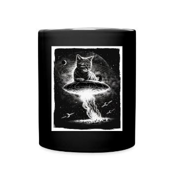 Katze Kätzchen Weltall Alien Planet Astronaut - Tasse einfarbig - Schwarz - Vorne