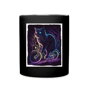 Cat Kitten Bike Bike Abstract Illustration - Full Colour Mug - black - Front
