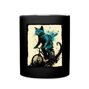 Cat Kitten Bike Bike Illustration abstraite - Mug uni - noir - Devant
