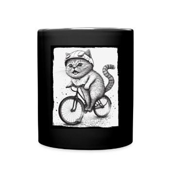 Cat Kitten Bike Bike Illustration abstraite - Mug uni - noir - Devant