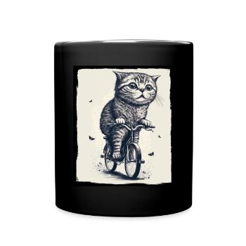 Cat Kitten Bike Bike Illustration abstraite - Mug uni - noir - Devant