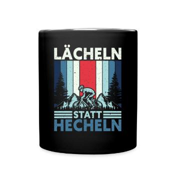 Lächeln statt Hecheln Fahrrad Bike eMTB Lustig - Tasse einfarbig - Schwarz - Vorne