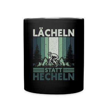 Lächeln statt Hecheln Fahrrad Bike eMTB Lustig - Tasse einfarbig - Schwarz - Vorne