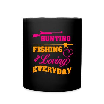 Jagen, Fischen und jeden Tag lieben Funnyhunthunt - Tasse einfarbig - Schwarz - Vorne