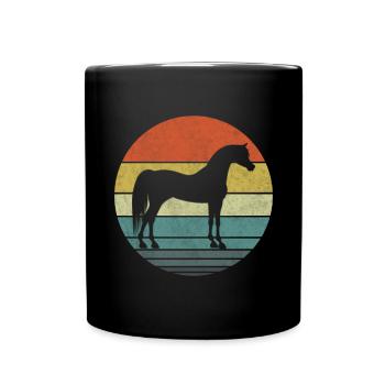 Magnifique cheval arabe rétro coucher de soleil - Mug uni - noir - Devant