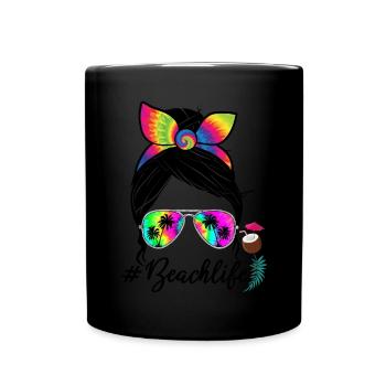 Beach Vibes Messy Bun Lunettes de soleil Cravate teinture Été - Mug uni - noir - Devant