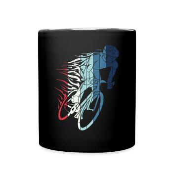 Retro Cyclist with Flames Bike Bike eMTB - Full Colour Mug - black - Front