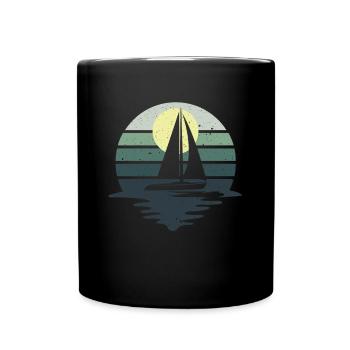 Retro Sailing Boat Sailboat Skipper Catamaran - Full Colour Mug - black - Front