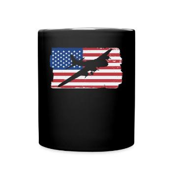 B-17 fliegende Festung Flugzeug amerikanische Flag - Tasse einfarbig - Schwarz - Vorne