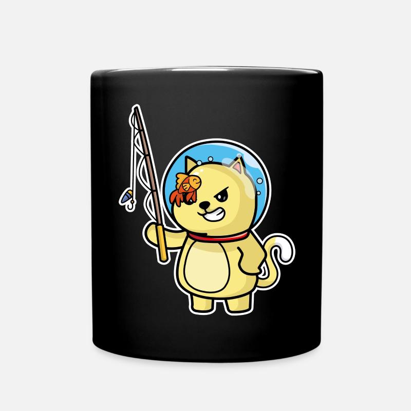 Chat mignon Chat Pêcheur et Poisson Humour Pêche - Mug uni - noir