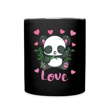 Panda Valentines Day Shirt Hearts Love Women Girls - Full Colour Mug - black - Front