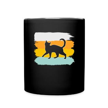 Katze Retro - Tasse einfarbig - Schwarz - Vorne