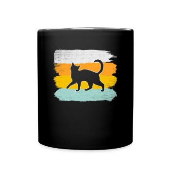 Katze Retro - Tasse einfarbig - Schwarz - Vorne