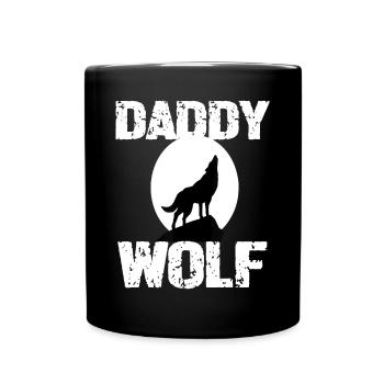 Daddy Wolf Shirt Matching Family Tribe Wolves Moon - Full Colour Mug - black - Front