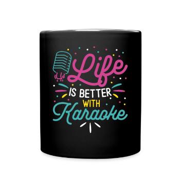 Karaoke Singer 80s Retro Life Is - Tasse einfarbig - Schwarz - Vorne