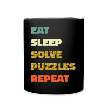 Essen, Schlafen, Rätsel lösen, wiederholen - Puzzle Lover - Tasse einfarbig - Schwarz - Vorne