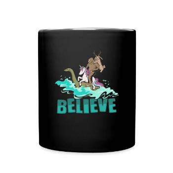 Cryptozoology Cryptid Bigfoot Unicorn Loch Ness - Full Colour Mug - black - Front