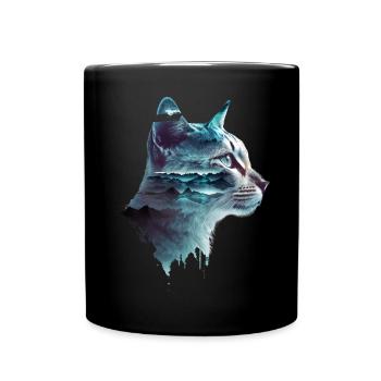 Katzen Motiv Kunst Cat Design Hauskatze Miau Katze - Tasse einfarbig - Schwarz - Vorne