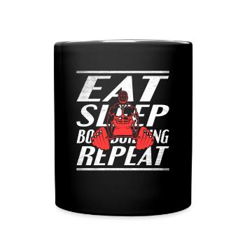 Essen Schlafen Bodybuilding - Tasse einfarbig - Schwarz - Vorne