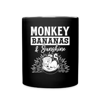 Cute Monkey Lover Orangutan - Monkey Bananas & Sun - Full Colour Mug - black - Front