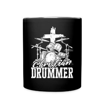 Drummer Jesus cross drums drummer - Full Colour Mug - black - Front
