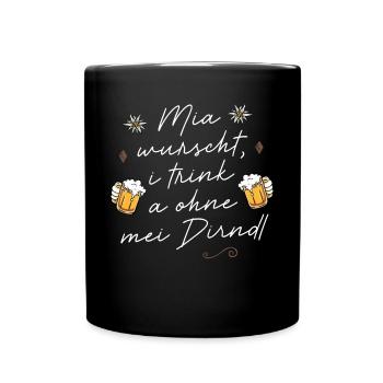 Trachtenshirt Damen Saufen Trachten T-Shirt Dirndl - Tasse einfarbig - Schwarz - Vorne
