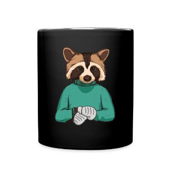 Waschbär trägt gestrickten Pullover - Waschbär - Tasse einfarbig - Schwarz - Vorne