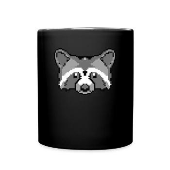 Pixelated Raccoon Face - Funny Raccoon - Full Colour Mug - black - Front