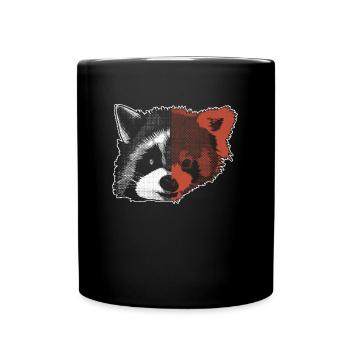Half Face Of Raaccoon Half Face Of Red Panda - - Tasse einfarbig - Schwarz - Vorne