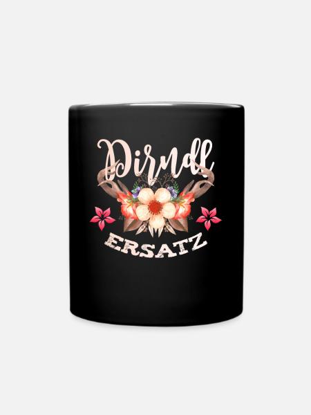 Dirndl T-Shirt Trachtenshirt Damen Trachten-Shirt - Tasse einfarbig - Schwarz