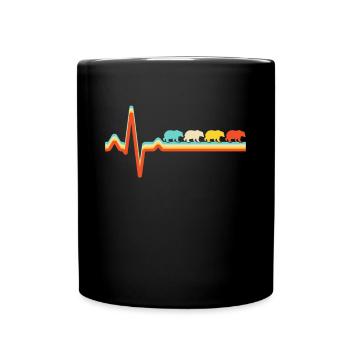 Bär Retro Herzschlag - Tasse einfarbig - Schwarz - Vorne