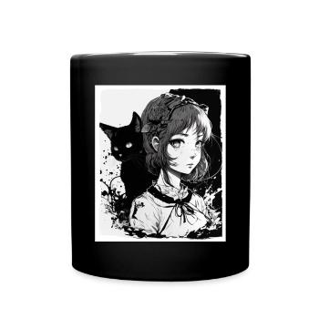 Anime Fille Chaton Chaton Manga Encre Fleur Neon - Mug uni - noir - Devant