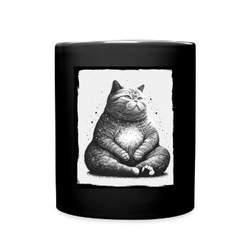 Kuschelige Katze Yoga Meditation Meditieren Grunge - Tasse einfarbig - Schwarz - Vorne