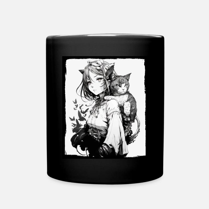 Anime Girl Katze Kätzchen Manga Ink Blume Neon - Tasse einfarbig - Schwarz