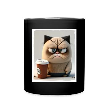 Cat Kitten Coffee Cup Morning Grouch Cocoa - Full Colour Mug - black - Front