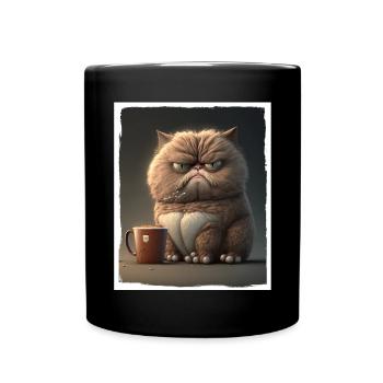 Cat Kitten Coffee Cup Morning Grouch Cocoa - Full Colour Mug - black - Front