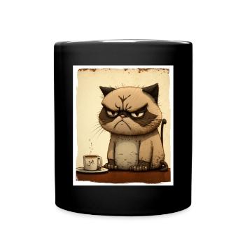 Cat Kitten Coffee Cup Morning Grouch Cocoa - Full Colour Mug - black - Front