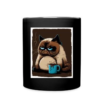 Cat Kitten Coffee Cup Morning Grouch Cocoa - Full Colour Mug - black - Front