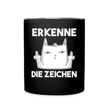 Erkenne Die Zeichen Mittelfinger Katze - Tasse einfarbig - Schwarz - Vorne