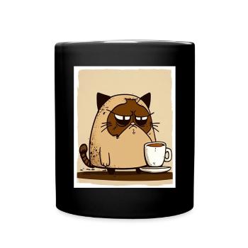 Cat Kitten Coffee Cup Morning Grouch Cocoa - Full Colour Mug - black - Front