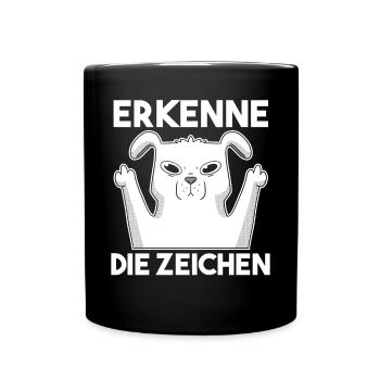 Erkenne Die Zeichen Mittelfinger Hund - Tasse einfarbig - Schwarz - Vorne